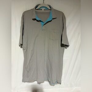 Peter Millar Gray Polo with Teal Inner Collar